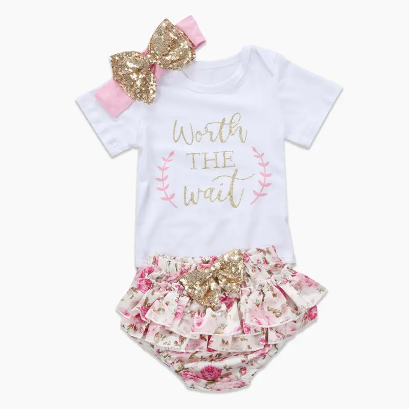 

2020 Brand Newborn Toddler Baby Girl Clothes Short Sleeve Floral Bodysuit+Tutu Shorts Pants Outfits Set Girl 1st Birthday 0-24M