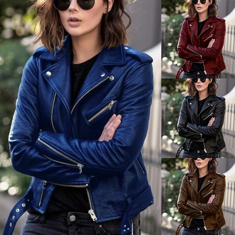 Moto Biker Lapel Jacket Fashionable Coat Long Sleeve Outwear Faux Leather Punk Zipper Clothes Comfortable Soft Tops For Women
Moto Biker Lapel Jacket Fashionable Coat Long Sleeve Outwear Faux Leather Punk Zipper Clothes Comfortable Soft Tops For Women