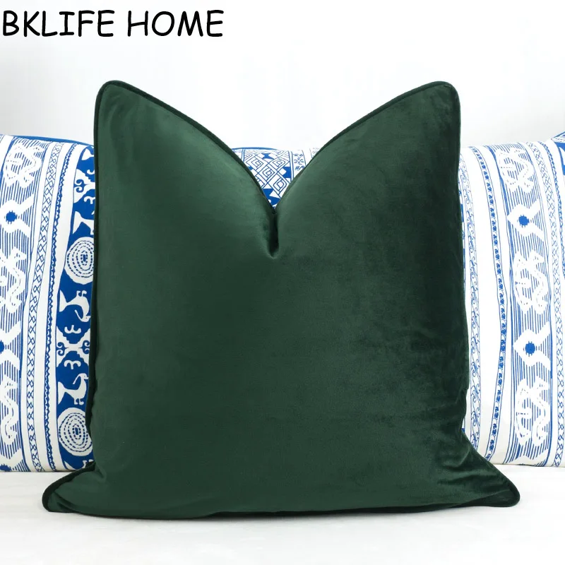 Бархатная наволочка для подушки темно зеленая без наполнения|cushion cover|designer cushion