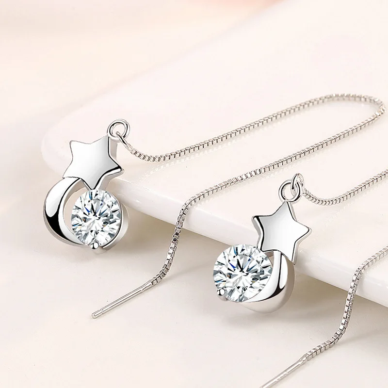 925 Sterling Silver Gold Plated Earrings Moissanite Diamond Earrings For Women Jewelry Stars And Moon Long Tassel Ear Line
925 Sterling Silver Gold Plated Earrings Moissanite Diamond Earrings For Women Jewelry Stars And Moon Long Tassel Ear Line