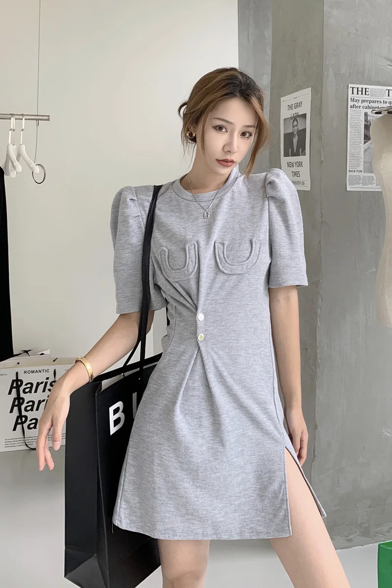 COIGARSAM Fashion Short Sleeve Women dress New O-Neck High Waist Dresses Black Gray 0753
COIGARSAM Fashion Short Sleeve Women dress New O-Neck High Waist Dresses Black Gray 0753