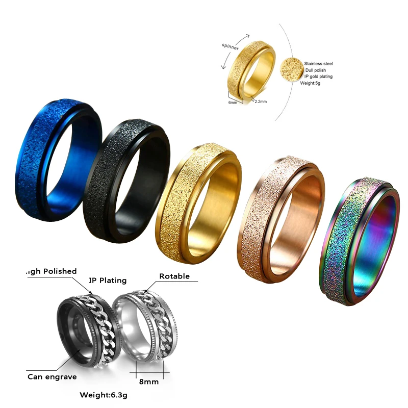 Punk Titanium Stainless Steel Rotatable Silver Plated Gold Tone Ring Men Women Couple Spinner Chain Finger Jewelry Party Gift
Punk Titanium Stainless Steel Rotatable Silver Plated Gold Tone Ring Men Women Couple Spinner Chain Finger Jewelry Party Gift