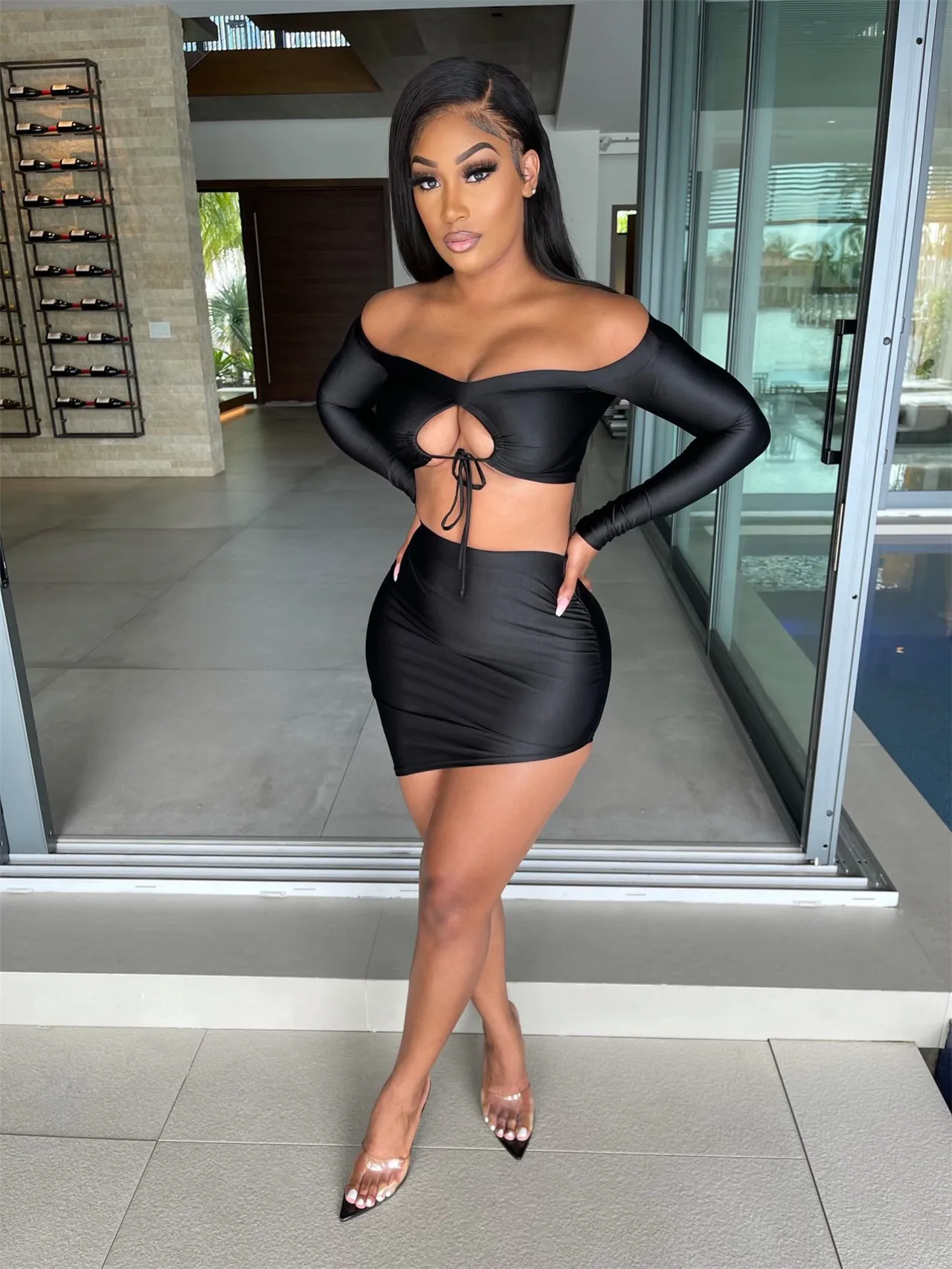 Classic Black Two Piece Outfits Women Skirts Sets Off Shoulder Long Sleeve Crop Top Holiday Summer Party Sexy Dress 2021 New
Classic Black Two Piece Outfits Women Skirts Sets Off Shoulder Long Sleeve Crop Top Holiday Summer Party Sexy Dress 2021 New