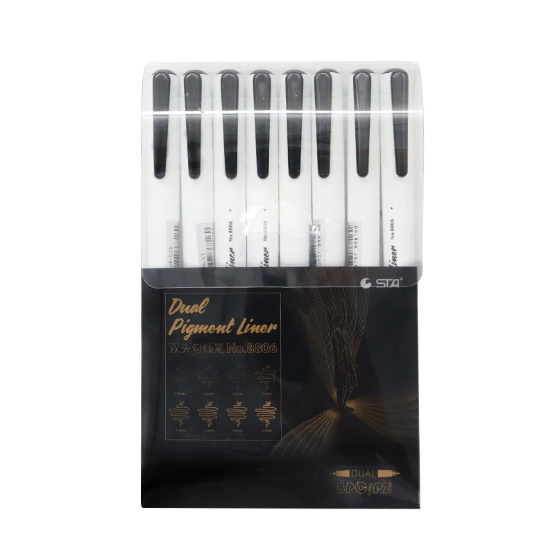STA 8Pcs/Set Double Black Pigment Liner Pen Water-proof Drawing Pen Pigma Micron Sunproof Marker Pen For Sketching Art
STA 8Pcs/Set Double Black Pigment Liner Pen Water-proof Drawing Pen Pigma Micron Sunproof Marker Pen For Sketching Art