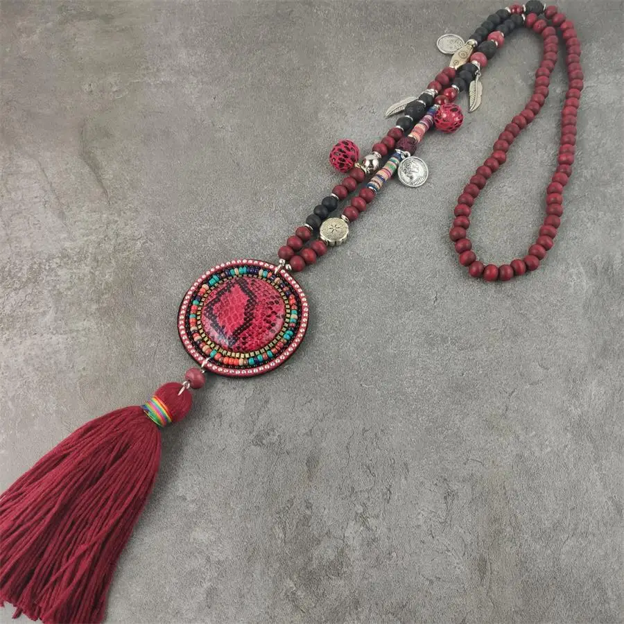 Богемное этническое бохо стиль кисточкой кулон ожерелье Винтаж Бохо ретро цепь