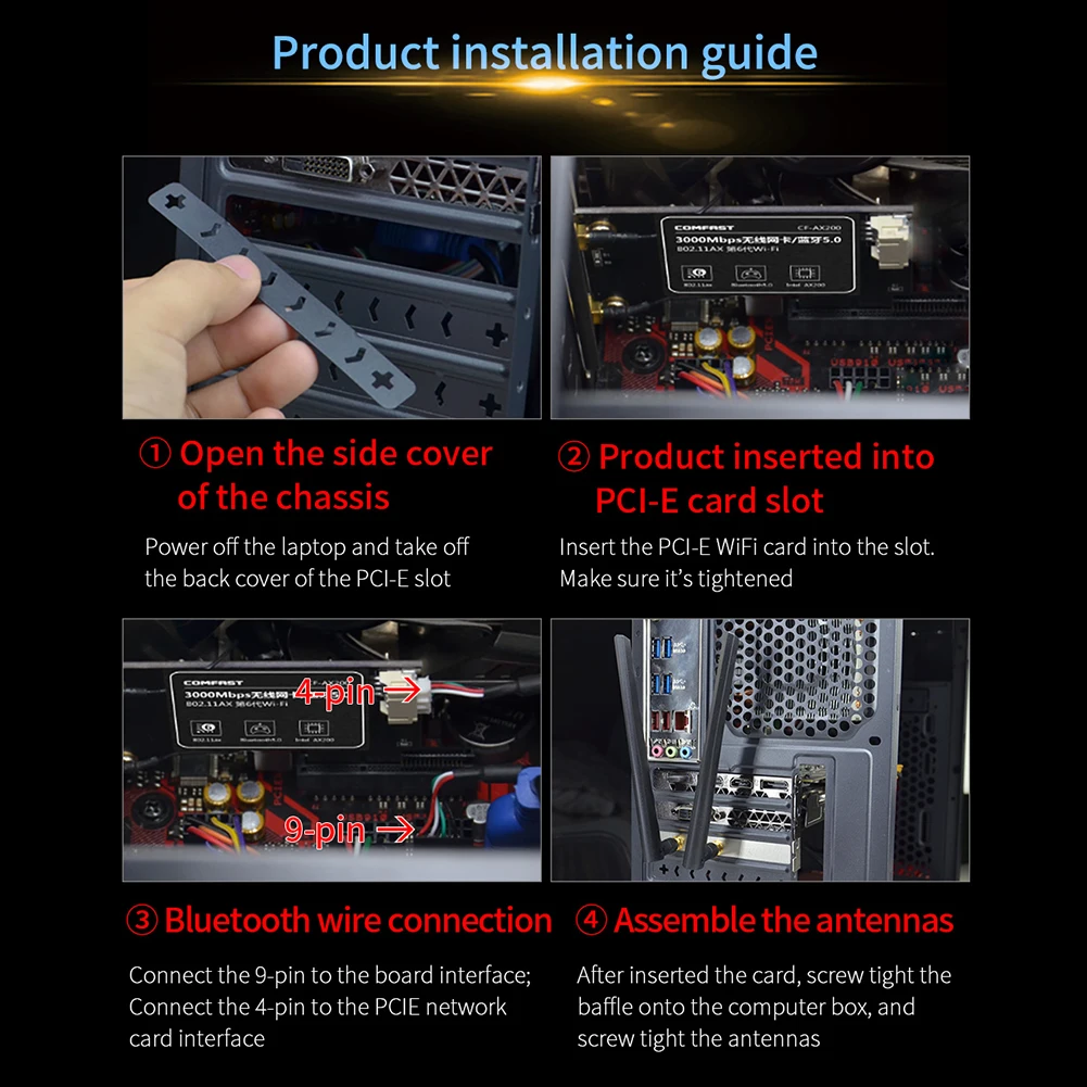 COMFAST AX200 PCIE X1 Dual Band Wireless Internal Network Card 2.4GHz 5GHz Bluetooth WiFi Adapter Receiver with Antenna 
COMFAST AX200 PCIE X1 Dual Band Wireless Internal Network Card 2.4GHz 5GHz Bluetooth WiFi Adapter Receiver with Antenna