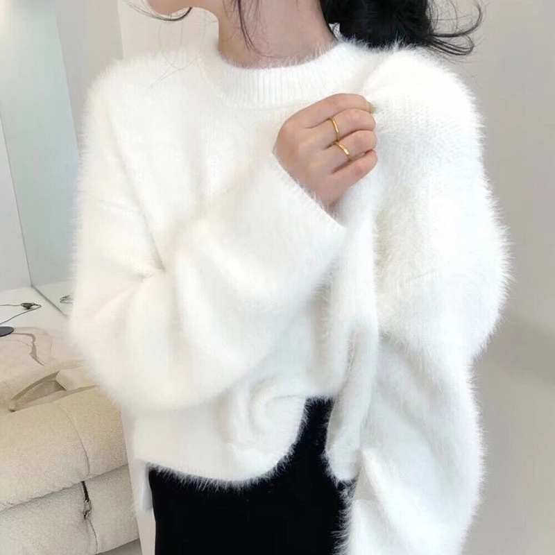 Mink Cashmere Autumn Sweater Women Elegant White Thicken Jumpers Casual Long Sleeve Vintage Pullovers Split Knitwear Warm M452
Mink Cashmere Autumn Sweater Women Elegant White Thicken Jumpers Casual Long Sleeve Vintage Pullovers Split Knitwear Warm M452