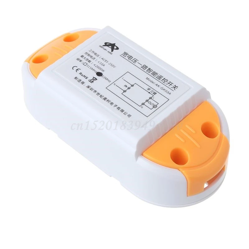 1Set AC85V-250V Wide Voltage Switch RF Universal Wireless Controller Receiver with Round Free Sticker Remote Control 433Mhz
1Set AC85V-250V Wide Voltage Switch RF Universal Wireless Controller Receiver with Round Free Sticker Remote Control 433Mhz
