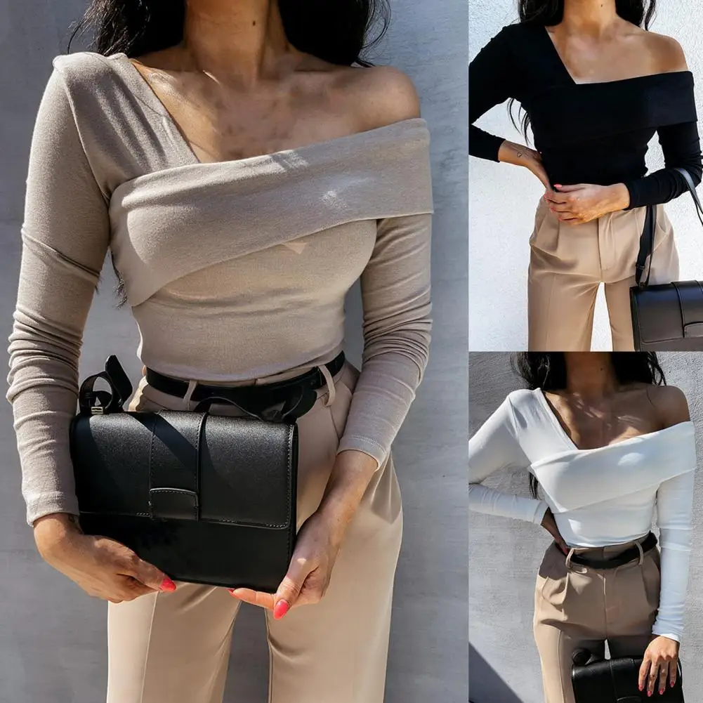 Casual Off Shoulder Blouse Top Slim T-shirt Long Sleeve Comfy Solid Color Off Shoulder T-shirt 
Casual Off Shoulder Blouse Top Slim T-shirt Long Sleeve Comfy Solid Color Off Shoulder T-shirt