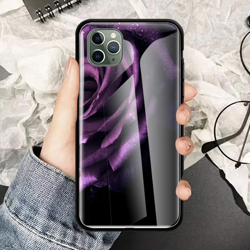 Стеклянный чехол для Apple iPhone 11 13 12 Pro Max SE 2020 XR XS X 7 8 6 6S Plus с розовыми пионами