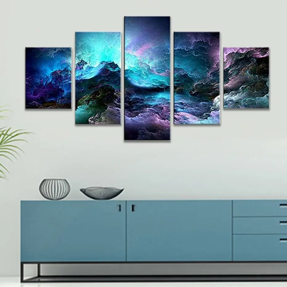 

Aurora Tropical Beach Scenic Waterfall 5 Pieces Wall Art Canvas Poster Paintings for Living Room Home Decor Picture Decorations