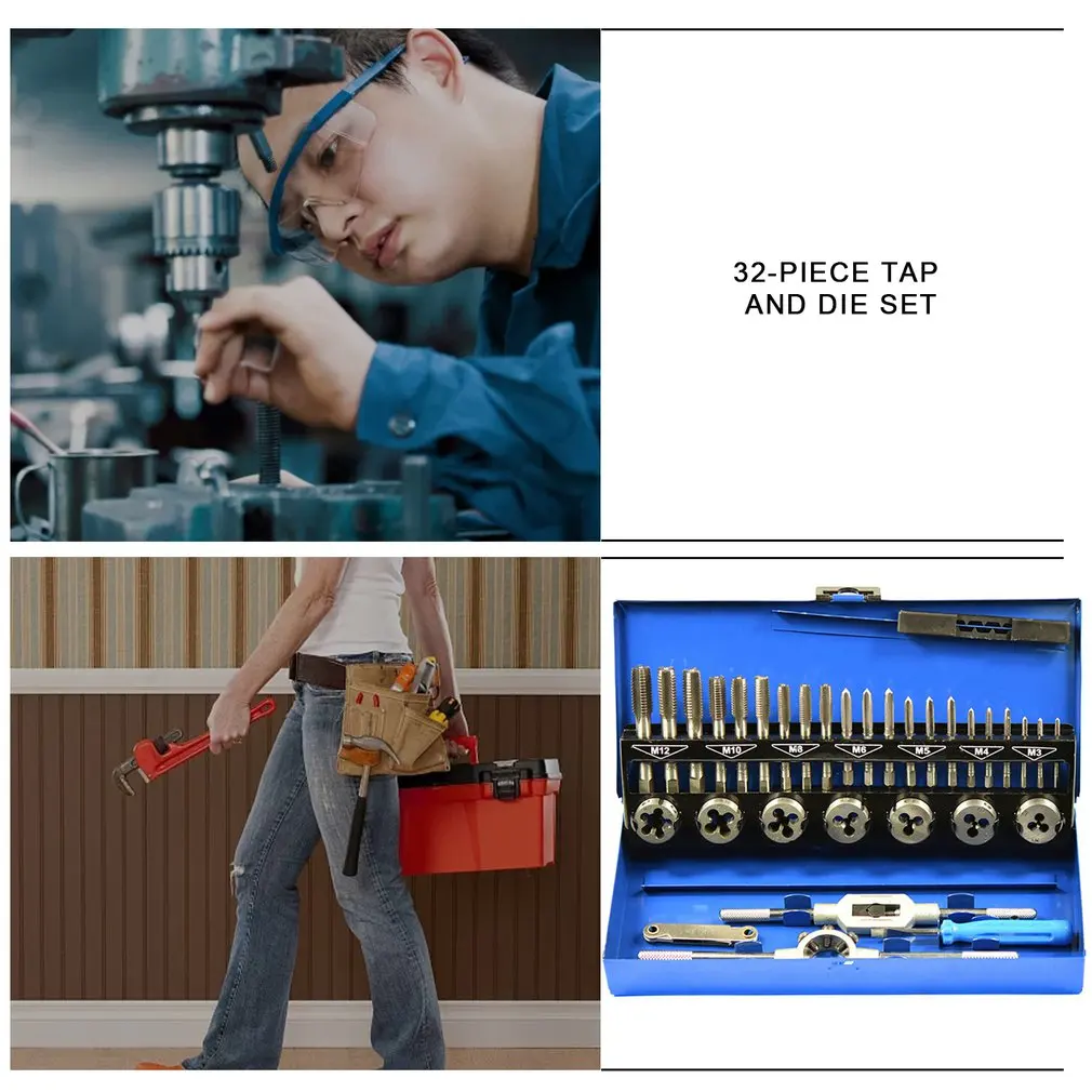 32PCS Professional Tap Die Set Sheet Metal Hand Tools For Straight Accurate Thread Cutting With Storage Case
32PCS Professional Tap Die Set Sheet Metal Hand Tools For Straight Accurate Thread Cutting With Storage Case