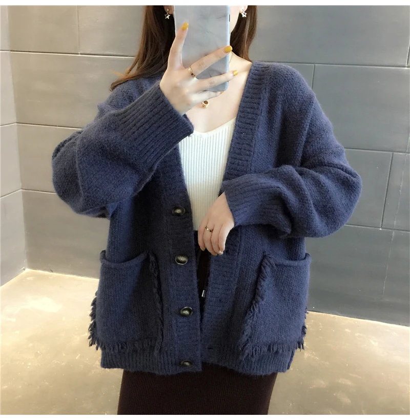 Fdfklak Women 2020 New Autumn Winter New Korean Loose Long Sleeve V-neck Solid Sweater Knitted Sweater Cardigan Outwear
Fdfklak Women 2020 New Autumn Winter New Korean Loose Long Sleeve V-neck Solid Sweater Knitted Sweater Cardigan Outwear