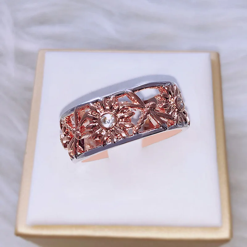

Кольцо с подсолнухами и кристаллами, модное простое женское ювелирное изделие, отправка друзьям, изысканный подарок на день рождения
