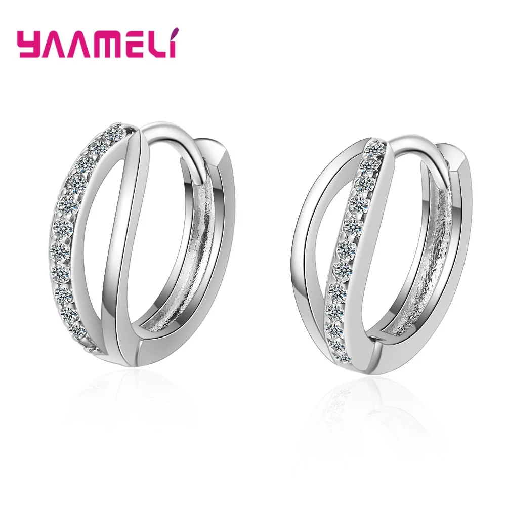 925 Sterling Silver Classic Round Loop Hoop Earrings Clear Zircon White Topaz Stone Ear Accessories for Women Fashion Jewelry | Украшения и