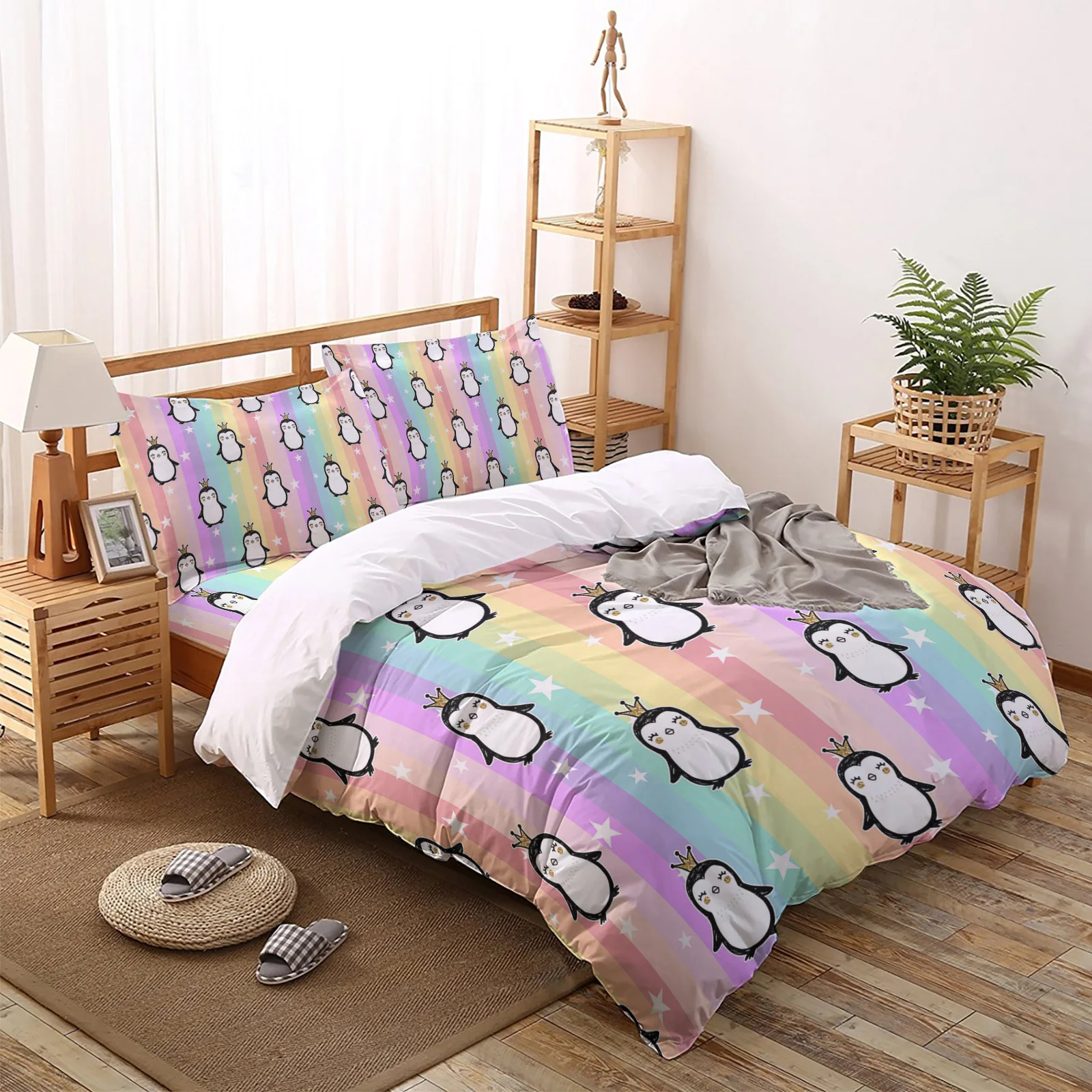 Animal Penguin Stars Rainbow Stripes Pattern Bedding Set Sheet Linens Duvet Cover Set For Bed Cover Pillowcase For Home
Animal Penguin Stars Rainbow Stripes Pattern Bedding Set Sheet Linens Duvet Cover Set For Bed Cover Pillowcase For Home