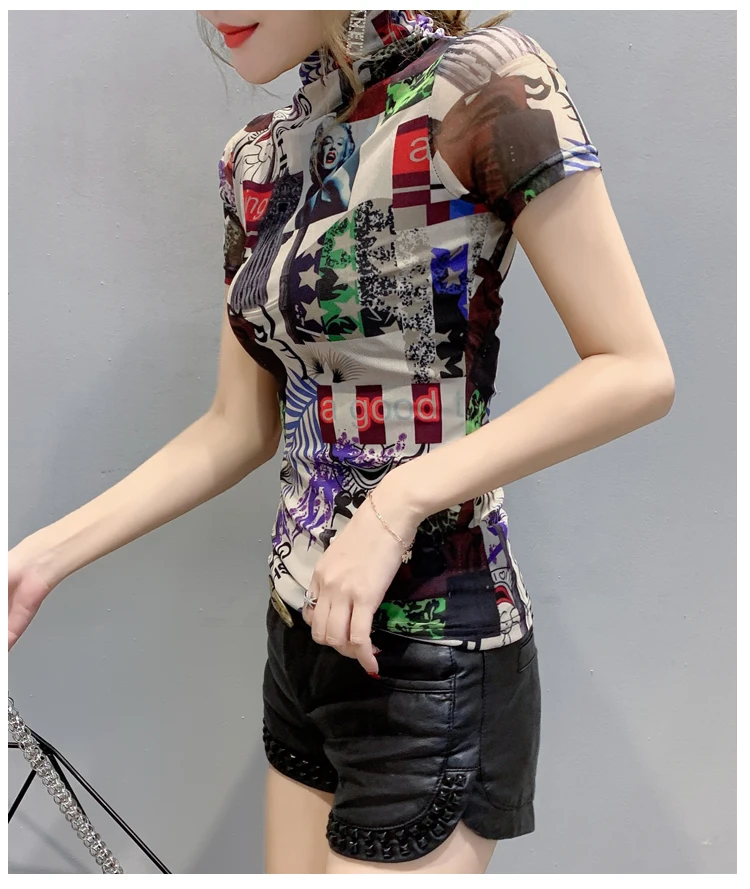 2021 New Summer Fashion Mesh Sexy Turtleneck Print T-shirt Women Tops European Clothes Ropa Mujer Bottoming Shirt Tees T01007
2021 New Summer Fashion Mesh Sexy Turtleneck Print T-shirt Women Tops European Clothes Ropa Mujer Bottoming Shirt Tees T01007