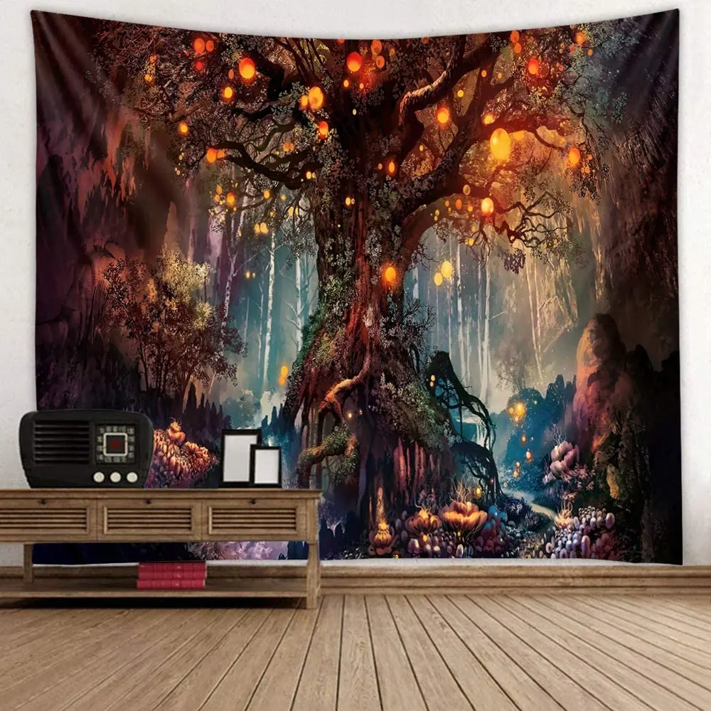 

Forest Landscape Old Tree Red Tapestry Background Wall Covering Home Decoration Blanket Bedroom Wall Hanging Tapestries
