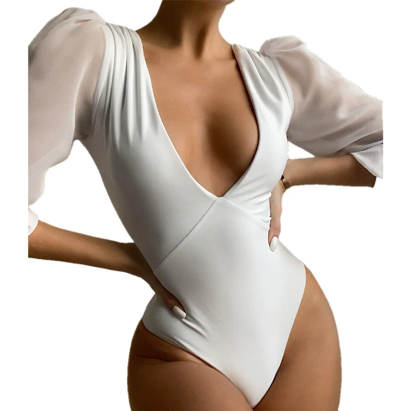 Women's Swimwear 1 Piece White With Long Sleeves Net Yarn Sexy Bathing Suit Summer Beachwear Deep v Solid Fashion for Surfing
Women's Swimwear 1 Piece White With Long Sleeves Net Yarn Sexy Bathing Suit Summer Beachwear Deep v Solid Fashion for Surfing