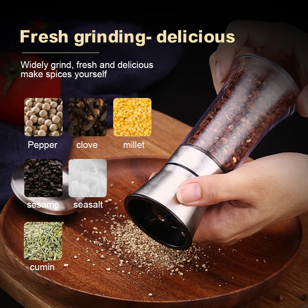 Salt and Pepper Grinder Stainless Steel Spice Grinder Adjustable Seasalt Mills for Kitchen
Salt and Pepper Grinder Stainless Steel Spice Grinder Adjustable Seasalt Mills for Kitchen