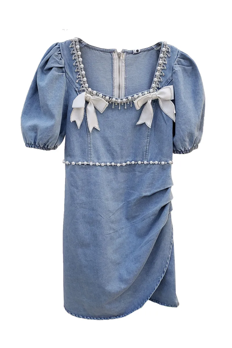 2021 Summer New Korean Style Sweet Beads Puff Sleeve Denim Dress for Women Waist Slimming Casual Dress Lady A Line Dress
2021 Summer New Korean Style Sweet Beads Puff Sleeve Denim Dress for Women Waist Slimming Casual Dress Lady A Line Dress