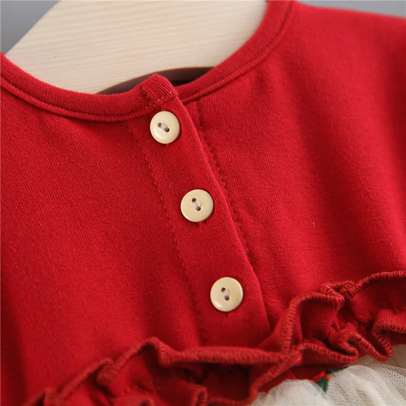 Autumn Newborn Baby Dress Cotton Toddler Infant Strawberry Print Yarn Party Dresses for Girls Fashion Girl Clothes | Мать и ребенок