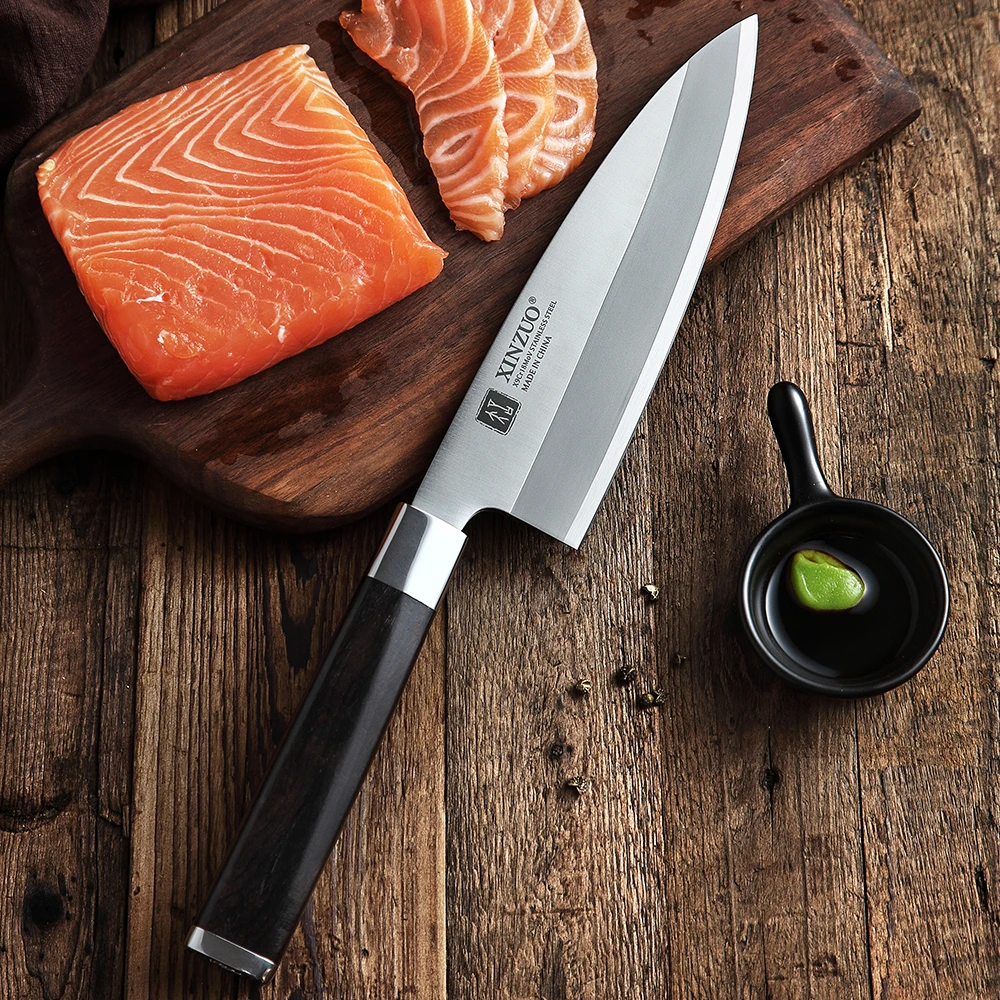 XINZUO 180MM Gyuto Knife Japanense X5Cr15MoV Stainless Steel Deba Filleting Knife Fish Head Kitchen Knives Ebony Handle
XINZUO 180MM Gyuto Knife Japanense X5Cr15MoV Stainless Steel Deba Filleting Knife Fish Head Kitchen Knives Ebony Handle