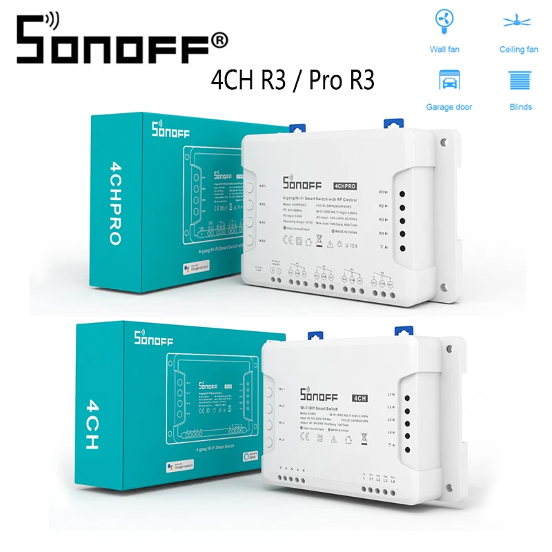Фото Интеллектуальный выключатель света SONOFF 4CH R3/ Pro R3 Wi Fi Умный Выключатель 4 канала