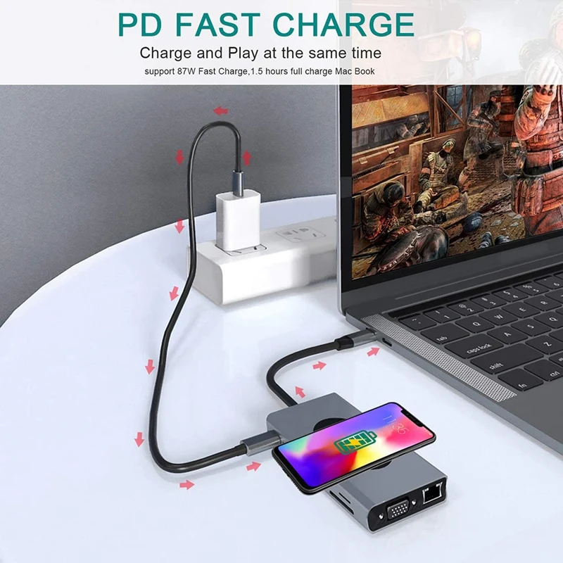 13 in 1 USB C Hub Multiport Adapter USB Docking Station with 4K HDMI, VGA, Ethernet,for Pro and Type C Laptops
13 in 1 USB C Hub Multiport Adapter USB Docking Station with 4K HDMI, VGA, Ethernet,for Pro and Type C Laptops