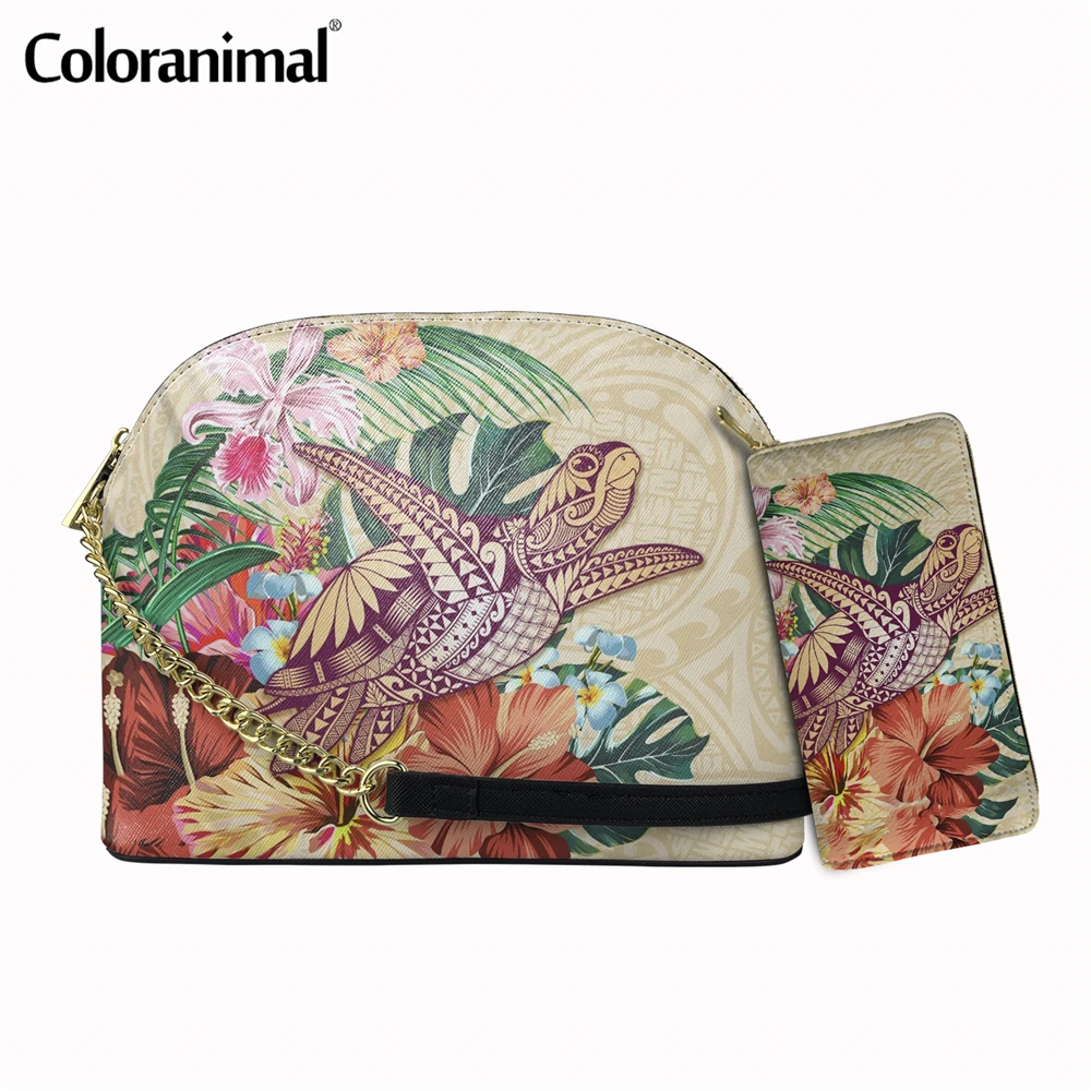 

Brand Designer PU Leather Samll Crossbody Bag for Women Polynesian Turtle Tropical Plumeria and Hibiscus Print Shoulder Bosla