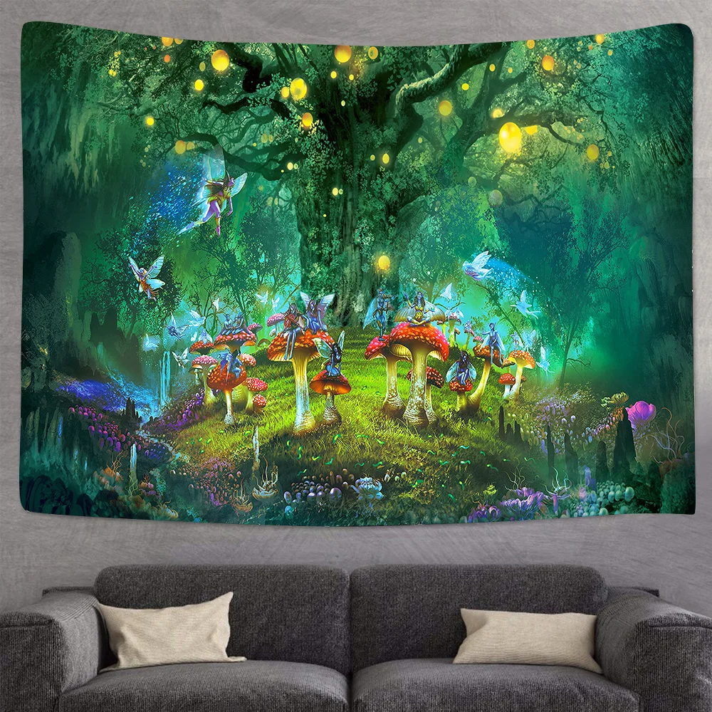 Fantasy Mushroom Forest unicorn Castle Tapestry Fairytale Trippy Colorful Butterfly Elves Wall Hanging Tapestry for Home Decor
Fantasy Mushroom Forest unicorn Castle Tapestry Fairytale Trippy Colorful Butterfly Elves Wall Hanging Tapestry for Home Decor