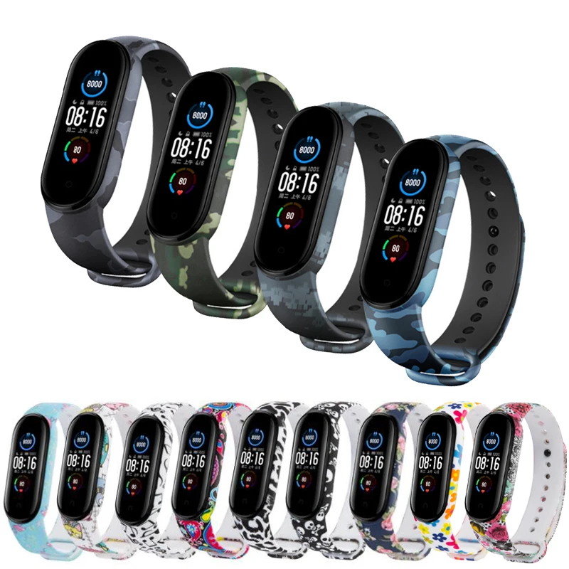 100 штук упак. Камуфляжный браслет для Xiaomi Mi Band 5 силиконовый спортивный смарт на