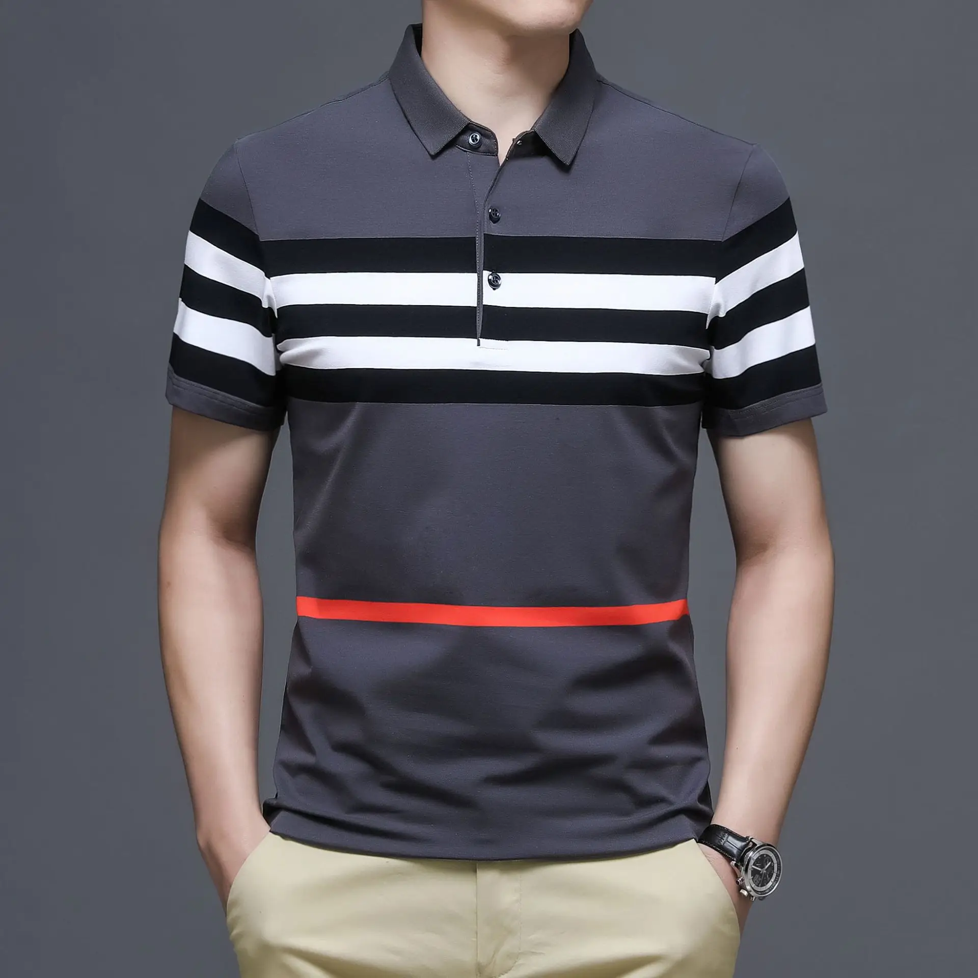 2021 new 96 cotton short sleeve polo shirt Europe station men's stripe printing fashion short sleeve dad business dress
2021 new 96 cotton short sleeve polo shirt Europe station men's stripe printing fashion short sleeve dad business dress