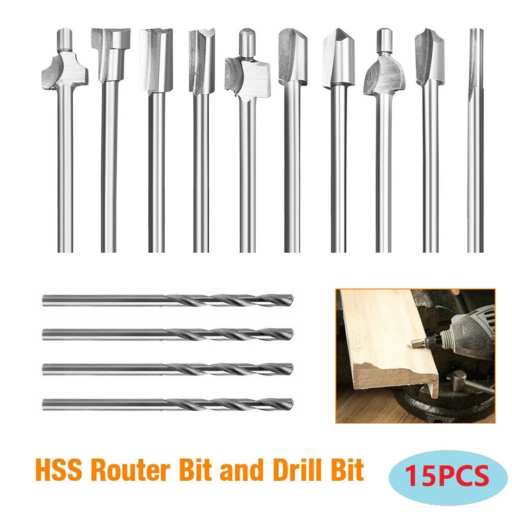 15pcs HSS Router Bits Wood Cutter Milling Rotary Tool Set Shank Carpentry Router Bits For Rotary Tools DIY
15pcs HSS Router Bits Wood Cutter Milling Rotary Tool Set Shank Carpentry Router Bits For Rotary Tools DIY