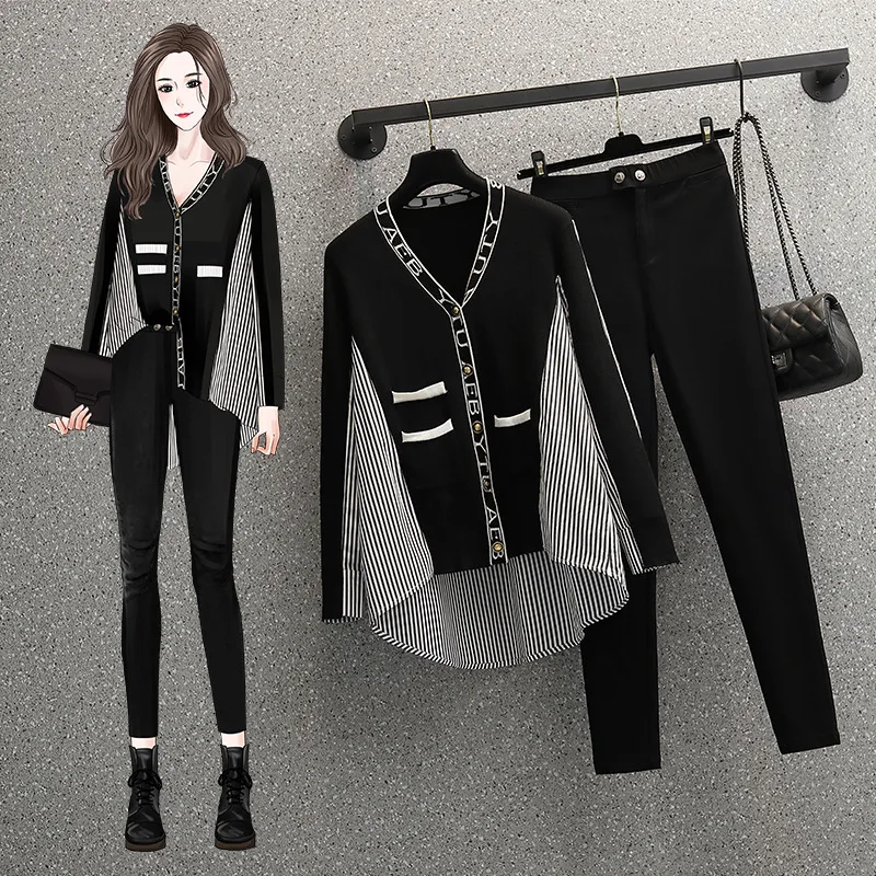 2021 Autumn New Plus Size Women's Long-sleeved Splicing Irregular Striped Shirt Solid Color Pants Two-piece Suit Women Clothes
2021 Autumn New Plus Size Women's Long-sleeved Splicing Irregular Striped Shirt Solid Color Pants Two-piece Suit Women Clothes