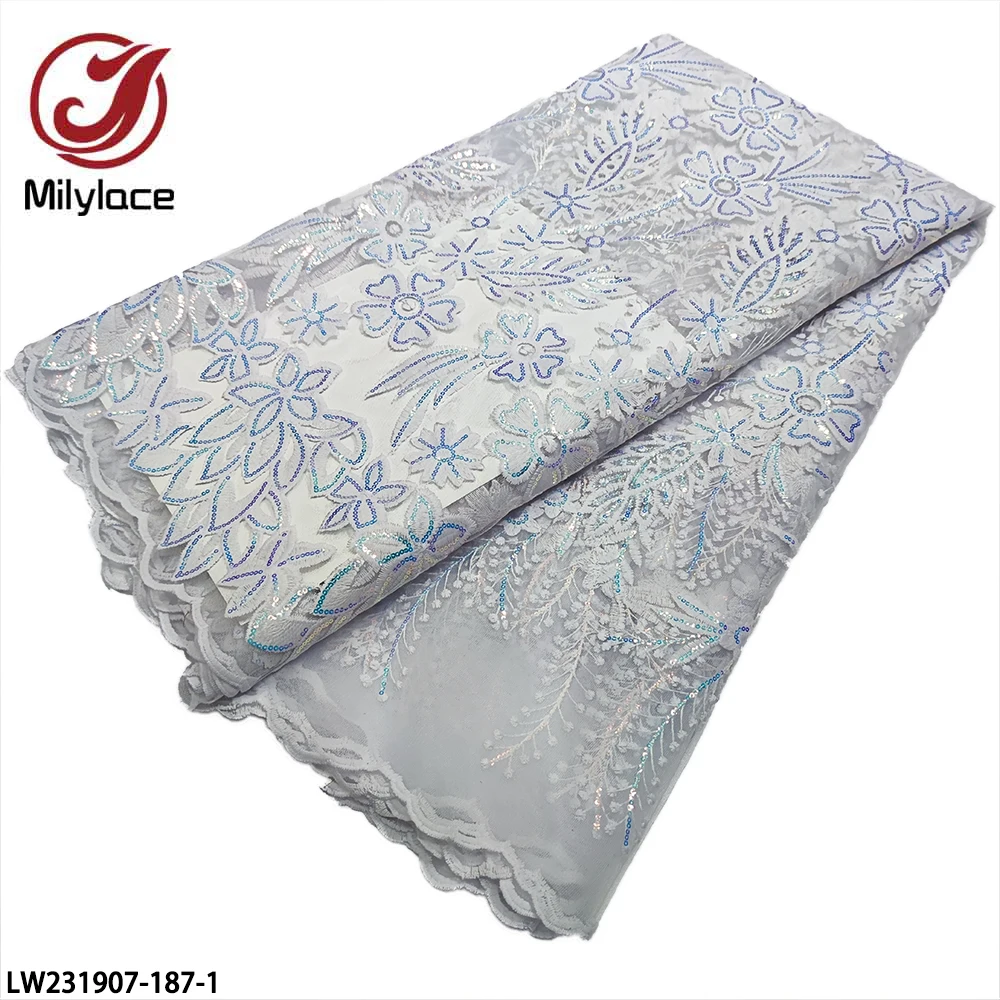 Hot Sale African Tulle Lace Fabric High Quality Pure White Nigerian Sequin Lace Fabric for Wedding LW231907-187
Hot Sale African Tulle Lace Fabric High Quality Pure White Nigerian Sequin Lace Fabric for Wedding LW231907-187