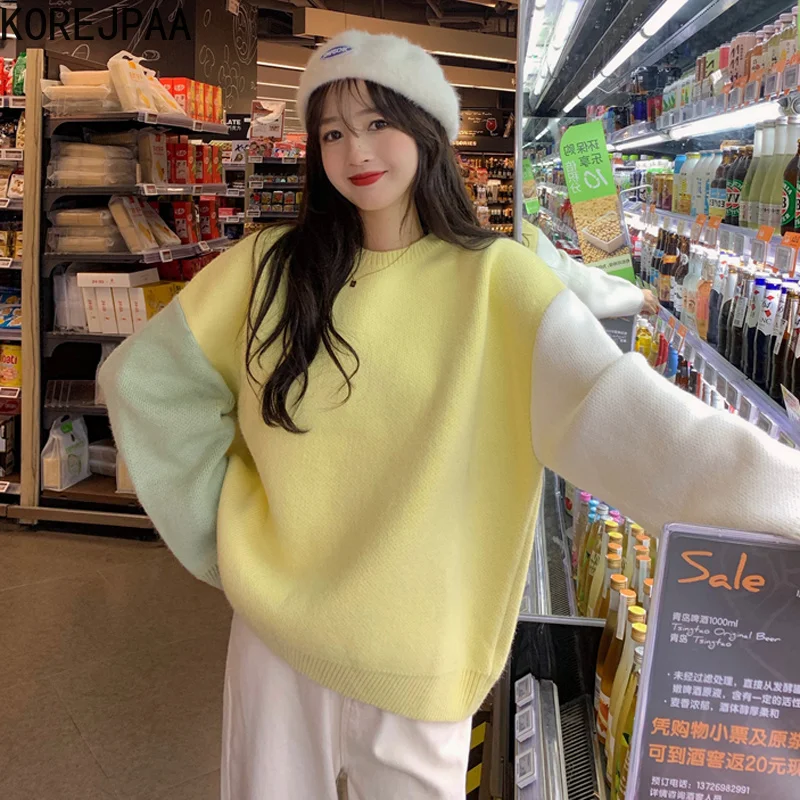 Korejpaa Contrast Stitching Sweater Women Korea Lazy Style Autumn Winter 2021 New Long-sleeved O-neck Knitted Pullover Top
Korejpaa Contrast Stitching Sweater Women Korea Lazy Style Autumn Winter 2021 New Long-sleeved O-neck Knitted Pullover Top