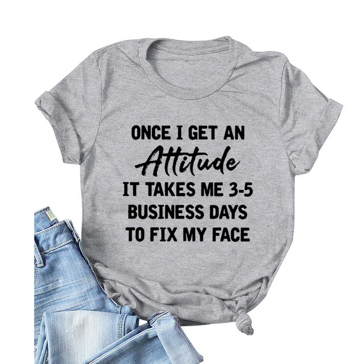 Once I get an loose round neck Pullover letter print women's short sleeve T-shirt jyx046
Once I get an loose round neck Pullover letter print women's short sleeve T-shirt jyx046