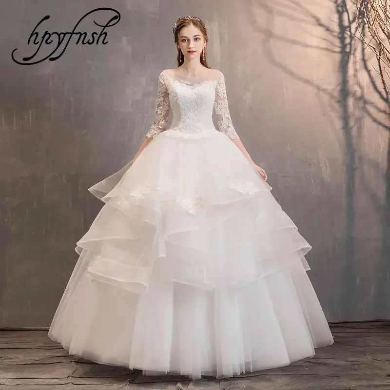 

Женское свадебное платье, простое Многоярусное платье принцессы из органзы с круглым вырезом и рукавом три четверти, весна 2020