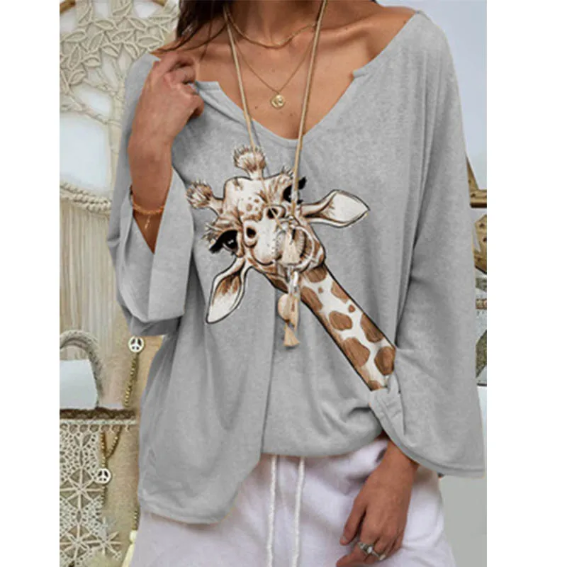 Plus Size Shirt Giraffe Print Ladies Tshirts Top Kawaii Animal Women Long Sleeve V Neck T-Shirt Casual Oversized Tee Streetwear
Plus Size Shirt Giraffe Print Ladies Tshirts Top Kawaii Animal Women Long Sleeve V Neck T-Shirt Casual Oversized Tee Streetwear