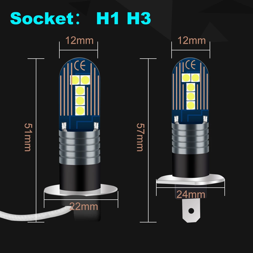 2 шт. автомобильные светодиодсветодиодный лампы H1 H3 10 3030SMD 12 в 6000 К|Автомобильная