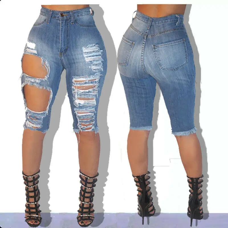 Brand New Women Denim Trousers Destroyed Ripped Distressed Slim High Waist Pants Boyfriend Jeans Knee Length Summer Jeans 
Brand New Women Denim Trousers Destroyed Ripped Distressed Slim High Waist Pants Boyfriend Jeans Knee Length Summer Jeans