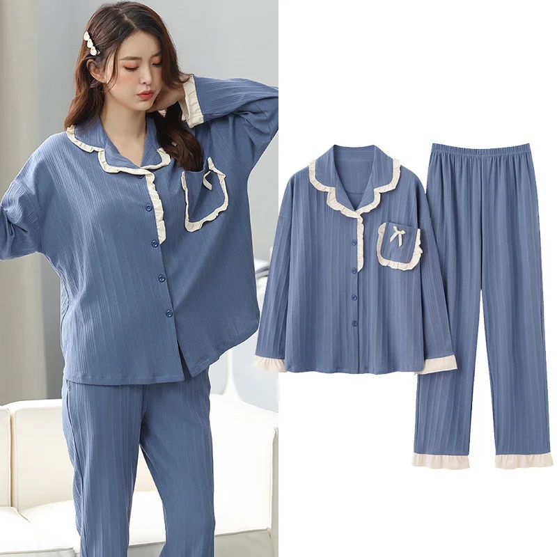 Fdfklak 2022 New Spring Pajamas For Women Cotton Long Sleeve Nightwear Female Lapel Shirt Trousers Suit Pijama Mujer M-3XL
Fdfklak 2022 New Spring Pajamas For Women Cotton Long Sleeve Nightwear Female Lapel Shirt Trousers Suit Pijama Mujer M-3XL