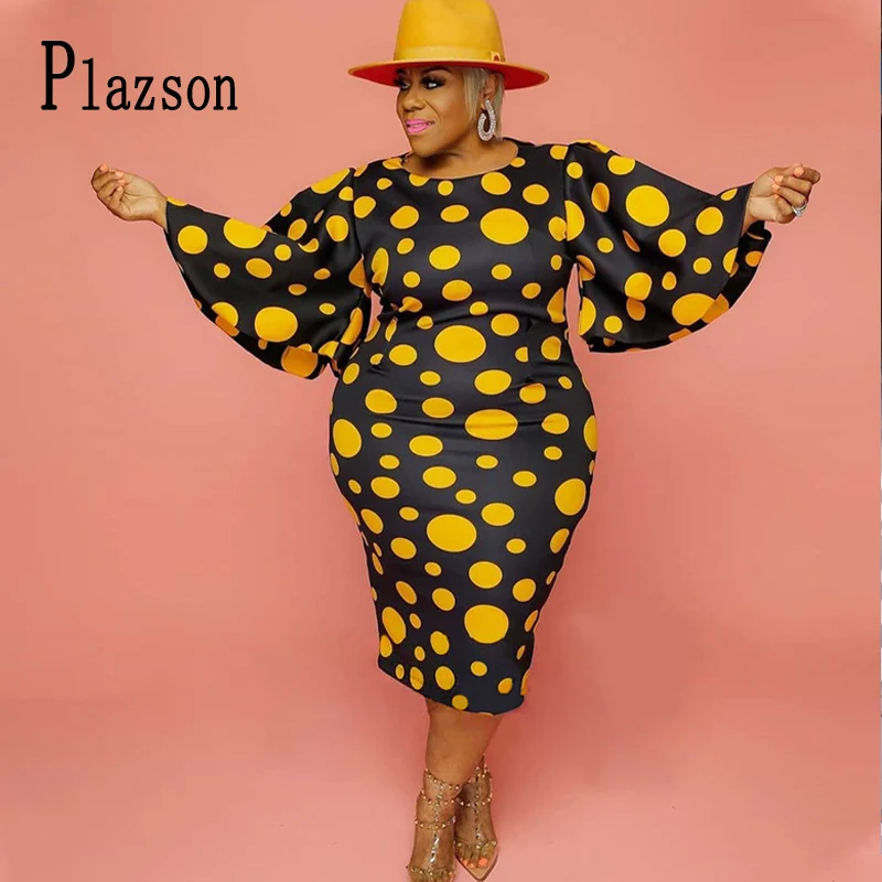 Plus Size Autumn Dress for Women Trumpet Sleeves Polka Dot Print O Neck Casual Dresses Streetwear Vestidos robe женское платье
Plus Size Autumn Dress for Women Trumpet Sleeves Polka Dot Print O Neck Casual Dresses Streetwear Vestidos robe женское платье