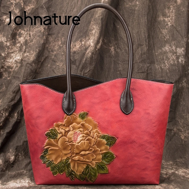 Женская сумка из натуральной кожи Johnature повседневная вместительная сумка-тоут