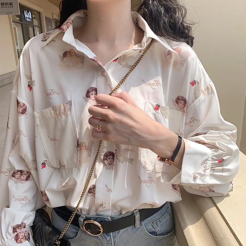 Women's Shirts Ulzzang Japanese Kawaii Ladies Vintage Angel Print Bf Retro Shirt Female Korean Harajuku Cute Clothes For Women
Women's Shirts Ulzzang Japanese Kawaii Ladies Vintage Angel Print Bf Retro Shirt Female Korean Harajuku Cute Clothes For Women