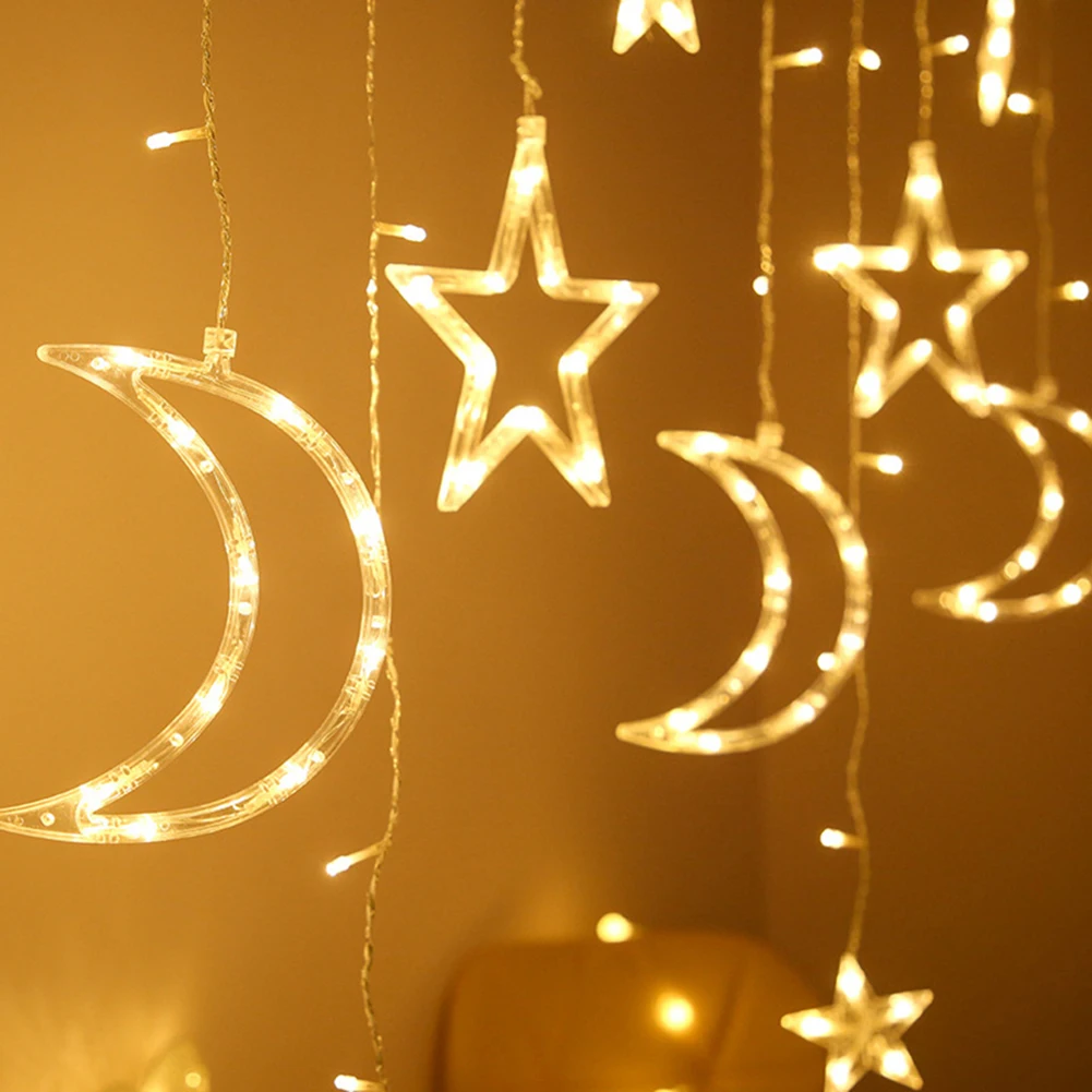 LED Star Moon Curtain Lights Christmas Garlands String Fairy Lights 220V Outdoor For Wedding Holiday Party New Year Decor 
LED Star Moon Curtain Lights Christmas Garlands String Fairy Lights 220V Outdoor For Wedding Holiday Party New Year Decor