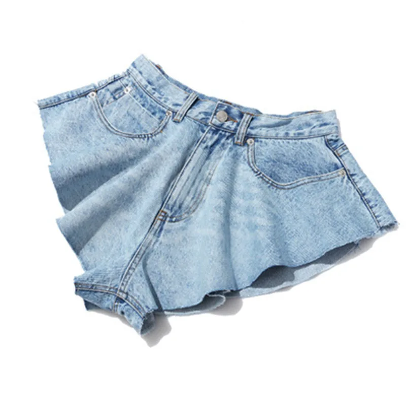 20SS Hot ladies mid-waist wide leg ruffles denim shorts sexy cotton short jeans