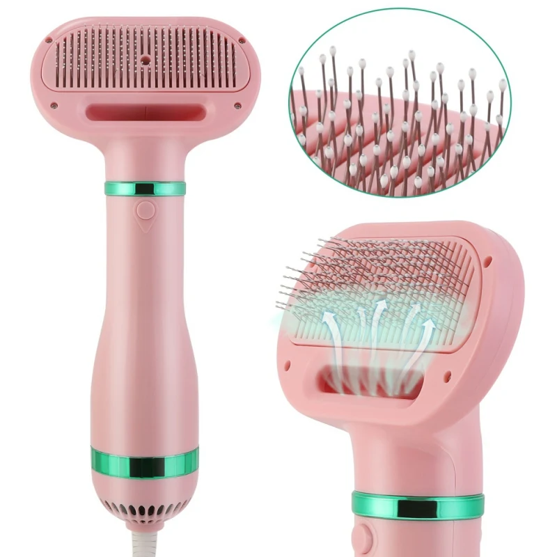 

Upgraded Pet Hair Dryer With Slicker Brush 3 Heat Settings One-Button Hair Removal Home Grooming Furry Drying For Cat Dog