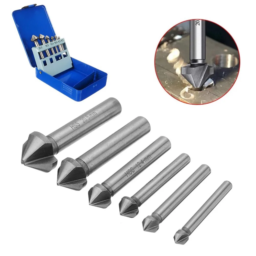 6Pcs 3 Flute Round Shank 90 Degree HSS Countersink Deburring Tapered Drill Bits Tapered Drills For Cutting Volume Machining
6Pcs 3 Flute Round Shank 90 Degree HSS Countersink Deburring Tapered Drill Bits Tapered Drills For Cutting Volume Machining